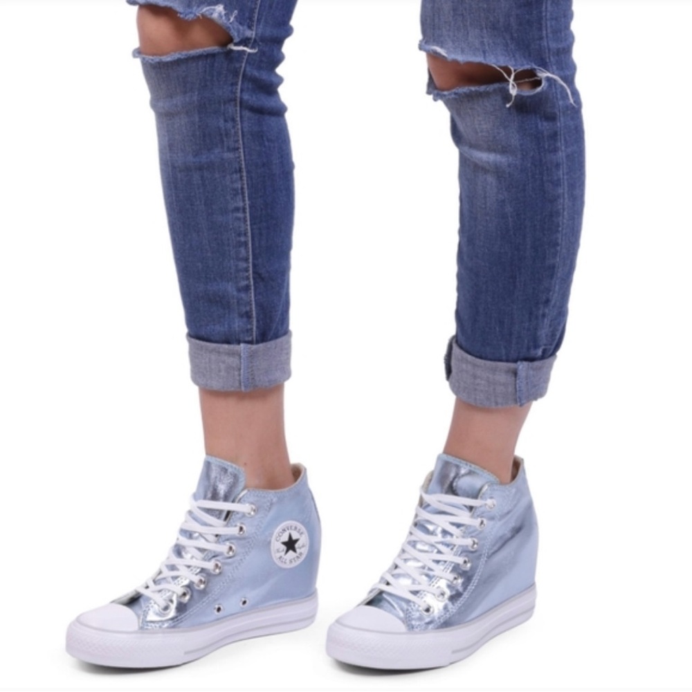 BRAND NEW Converse Metallic Glacier/ White Mouse Wedge Sneakers size 8.5